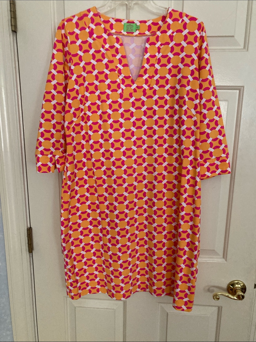 Katherine Way Pink and Yellow Geometric Midi Dress